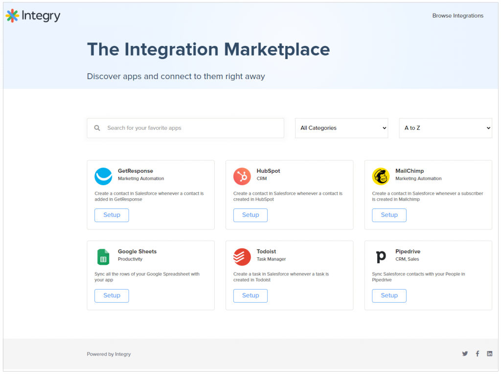 App Directory interface showing integration cards