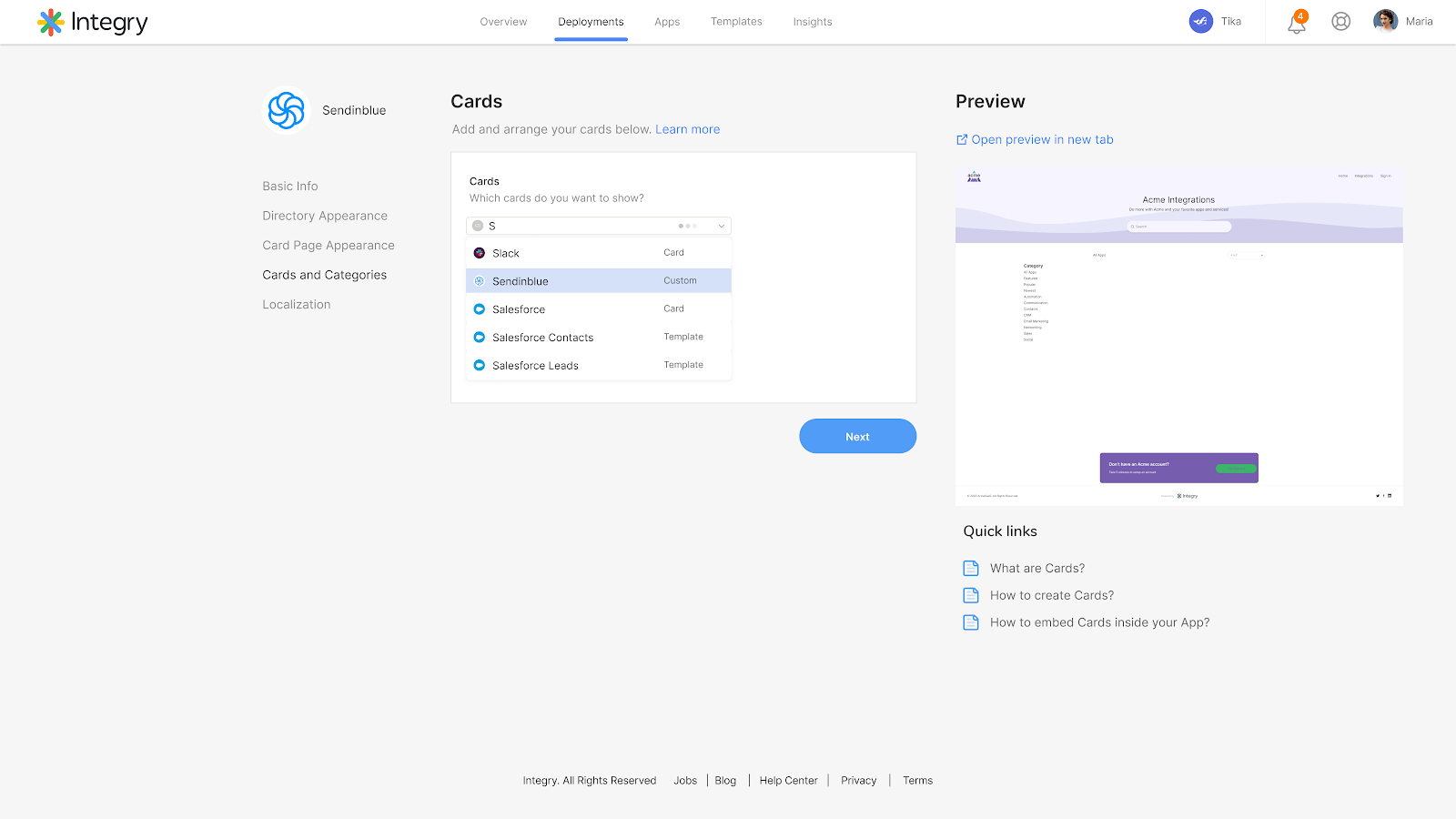 Add existing card interface with search functionality