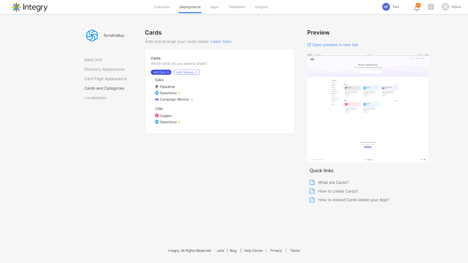 Categories showing Sales and CRM groupings