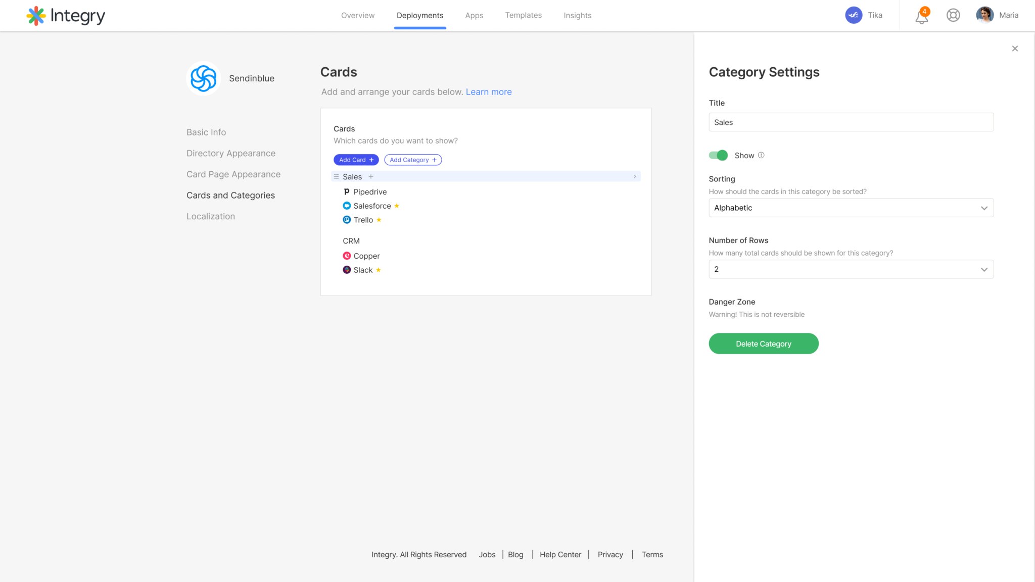 Category Settings interface