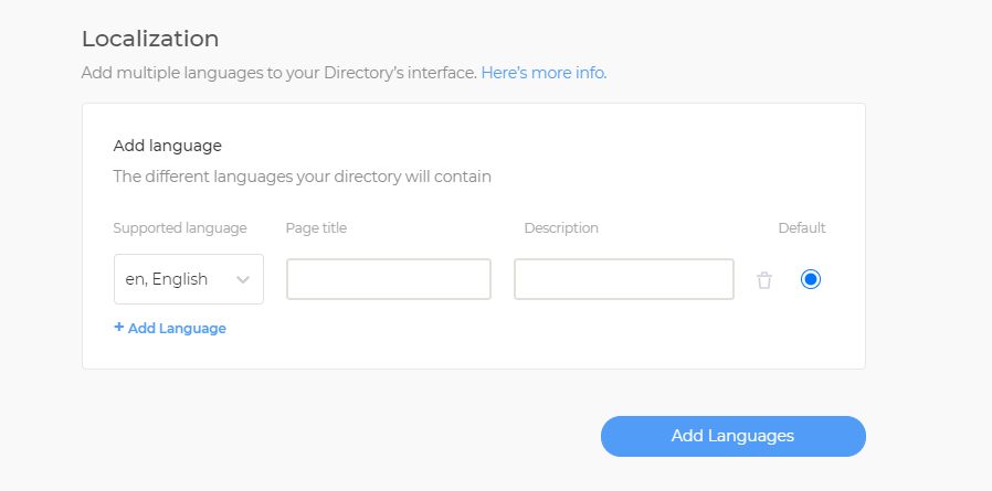 Localization settings interface