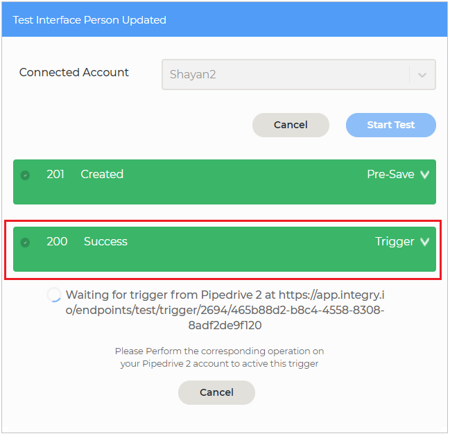 Test trigger waiting status
